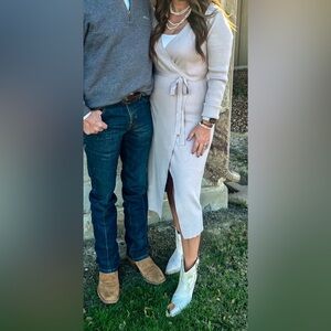 Bluivy Ribbed Wrap Cardigan Dress in Beige